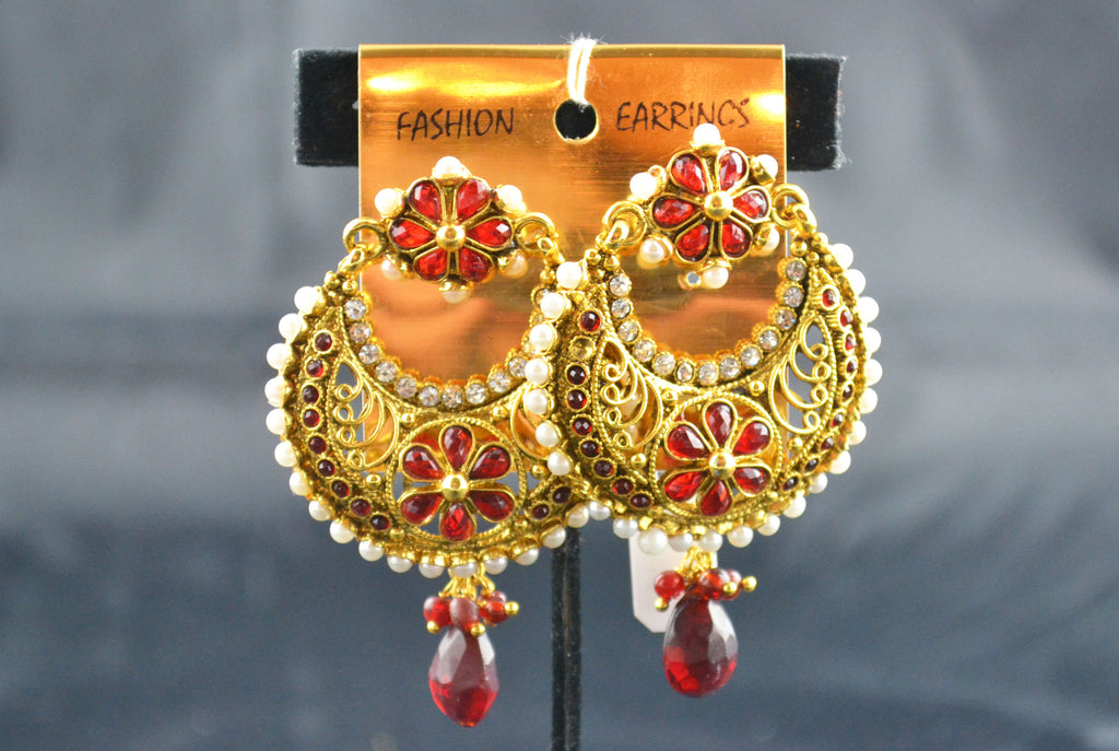 Red & Pearl Polki Earring