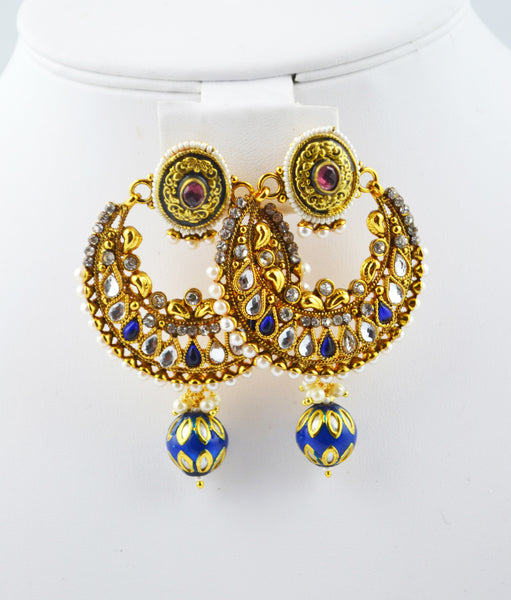 Royal Blue with a touch of pink Polki Earring