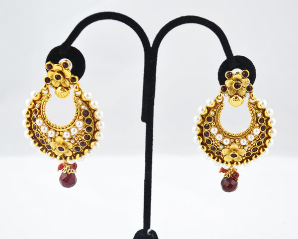 Red and Pearls Polki Earring