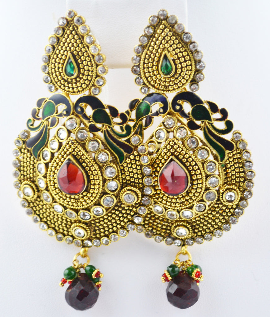 Polki Earring Peacock design Red Green