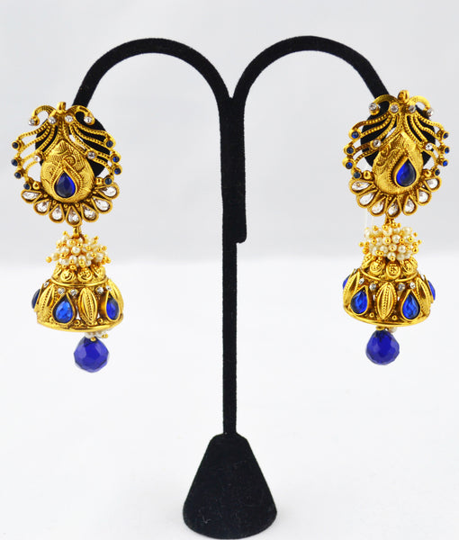 Hanging earring with Jhumka Royal Blue