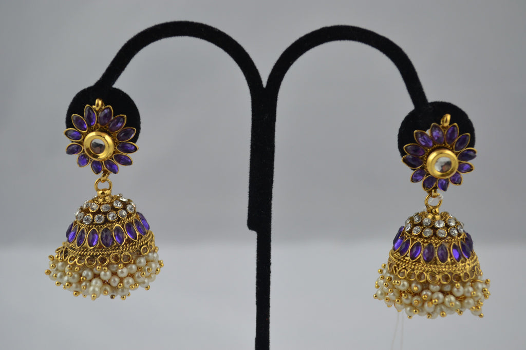 Jhumka with pearl haning purpe stone