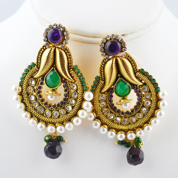 Polki Earring Green Purple