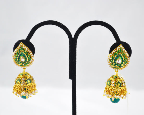 Green Jhumka Earring Small