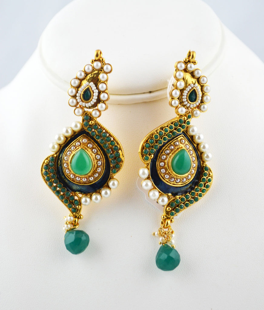 Polki Earring Green & pearl