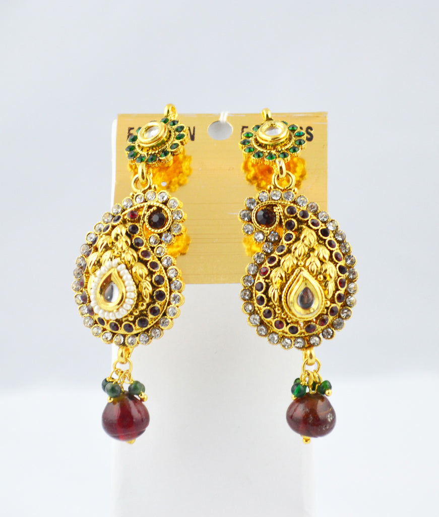 Polki Earring Red Green Mango Design