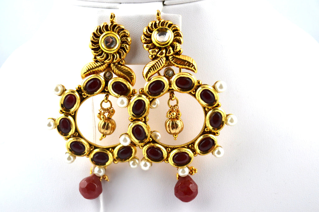 Red stone with Pearl Polki Earring