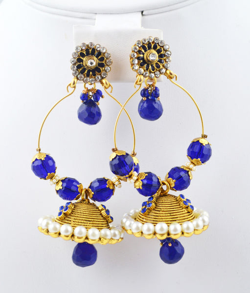 Royal BlueStude with hanging Jhumka