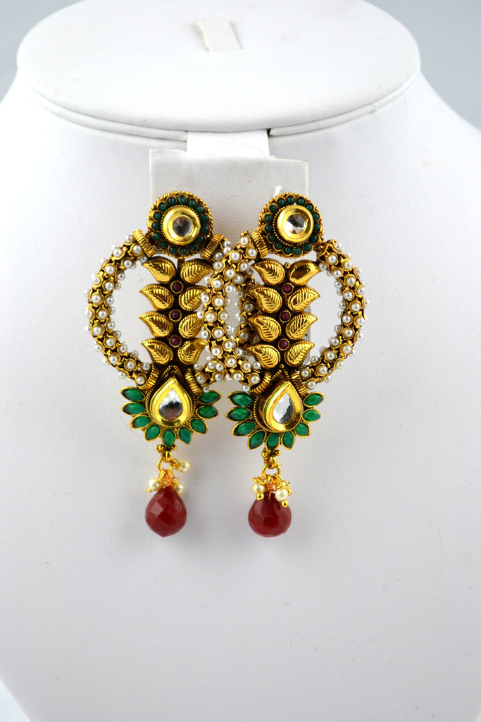 Polki Red Green Earring