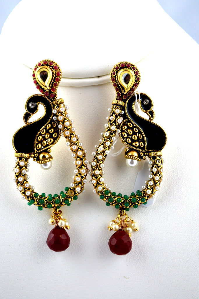 Polki Peacock Design Earring Red Green