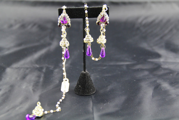 Kashmire Small Jhumka purple and white stone with pearl