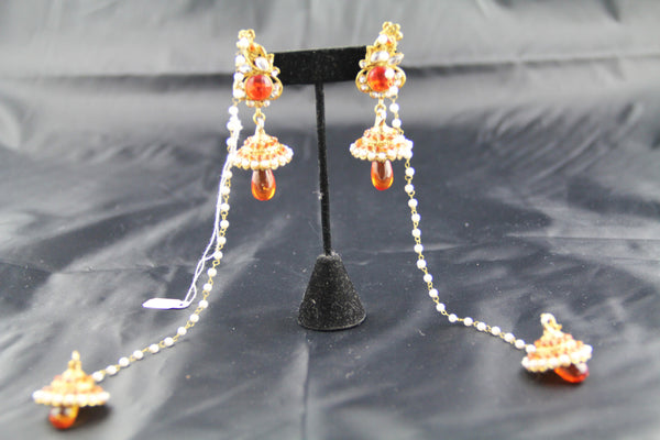 Kashmire Mediam Jhumka orange and white