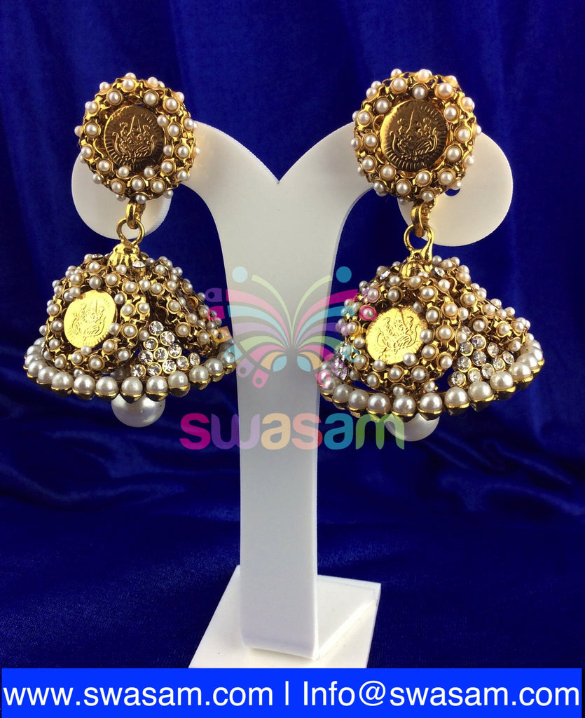 Jhumka Large Coin Design Pearl