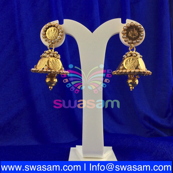 Jhumka Small Coin Design Pearl