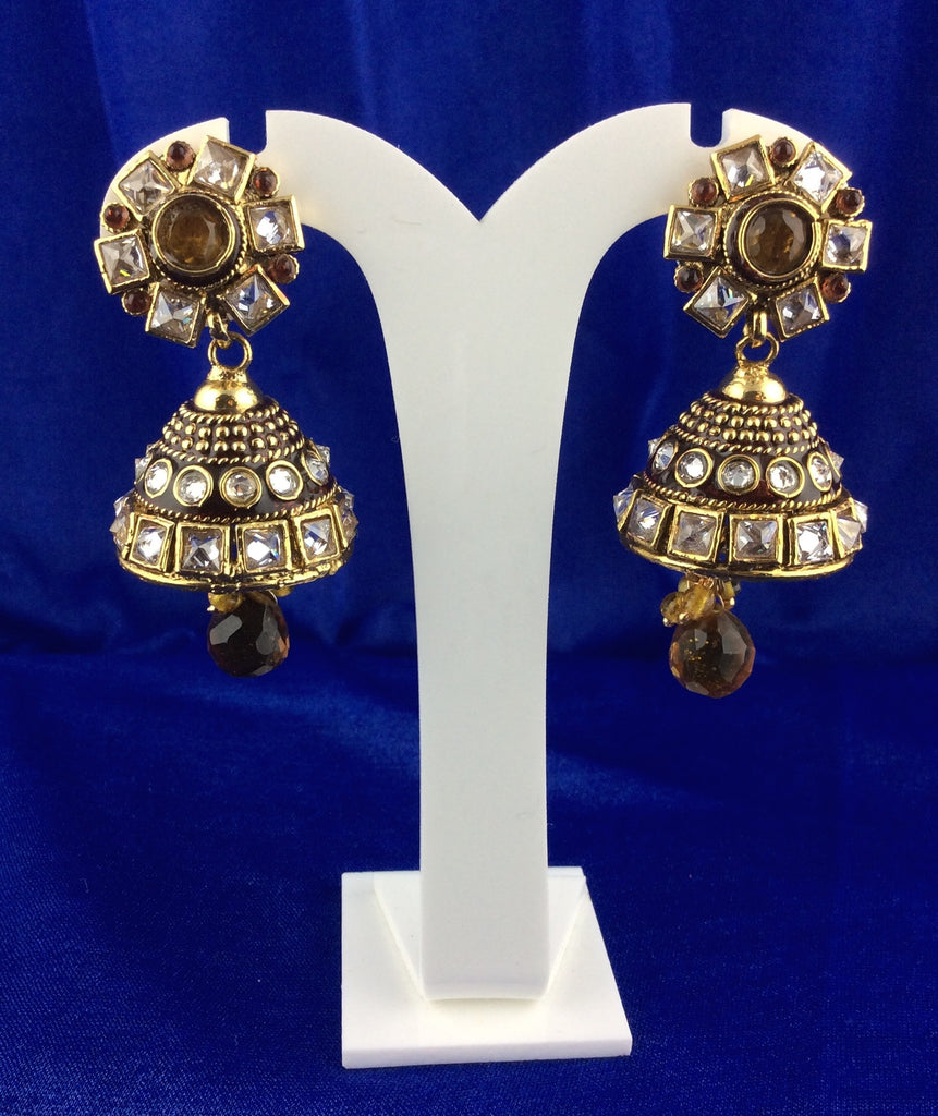 Jhumka Medium Yellow on White stone