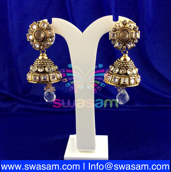 Jhumka Medium White stone