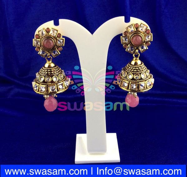 Jhumka Medium Rose on White stone