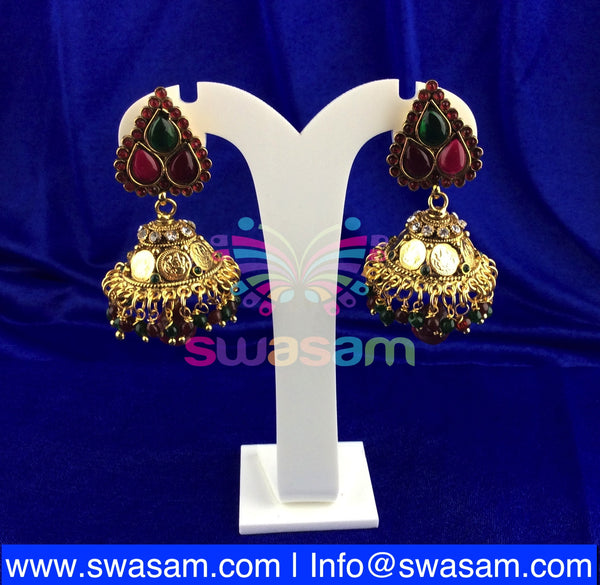 Jhumka Medium Coin Design Red Green