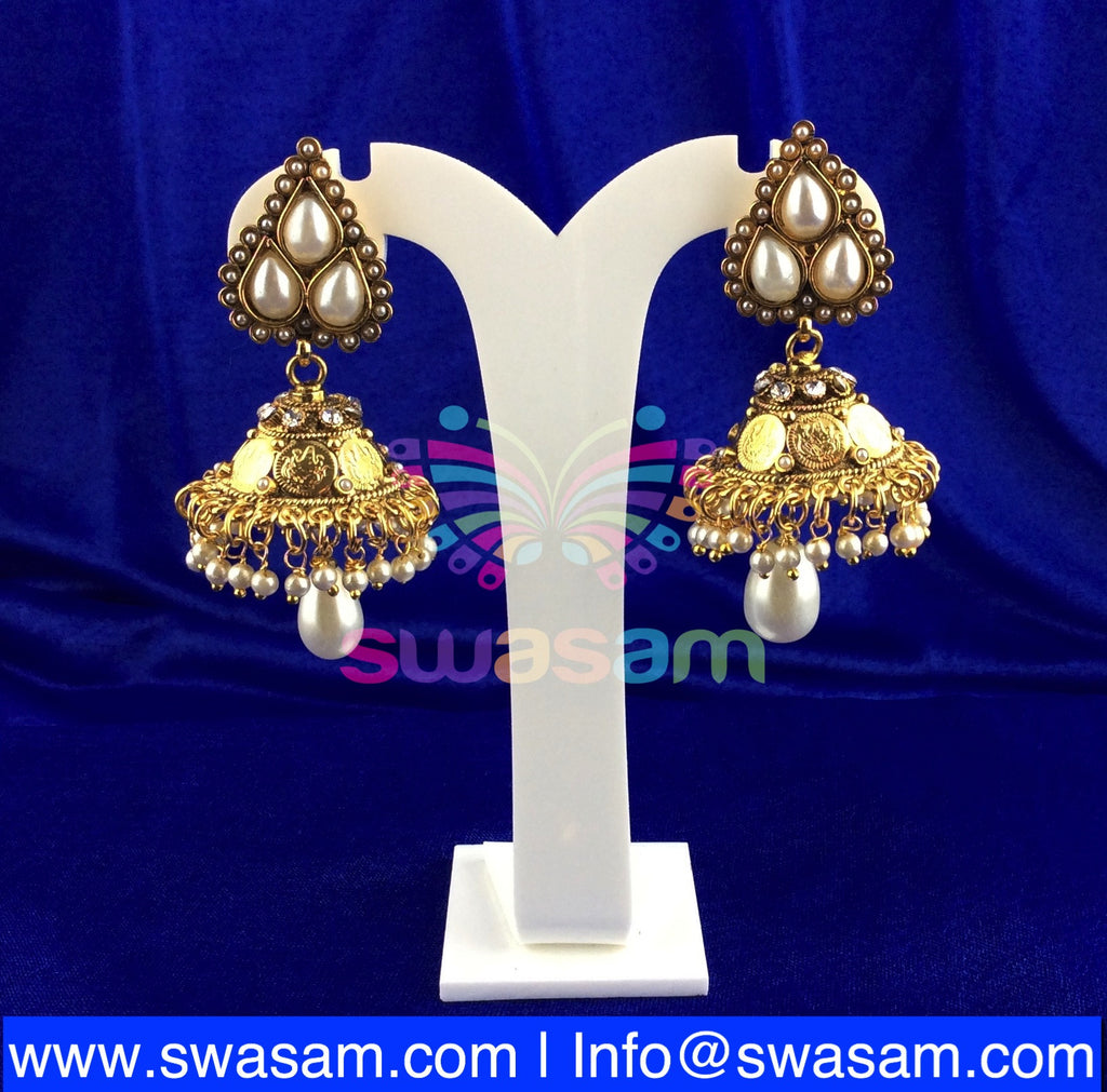 Jhumka Medium Coin Design Pearl