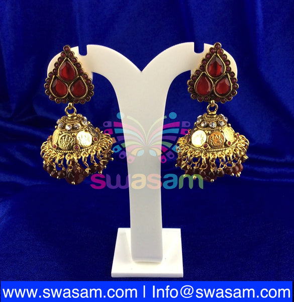 Jhumka Medium Coin Design Red