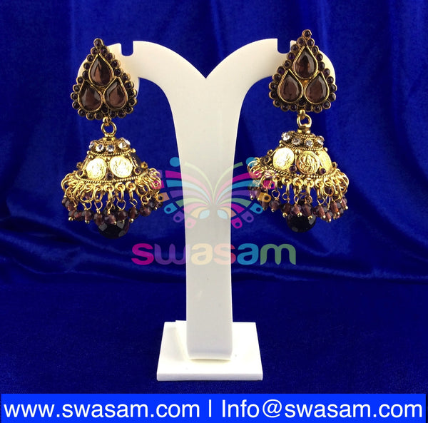 Jhumka Medium Coin Design Purple