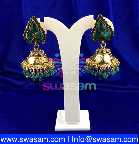 Jhumka Medium Coin Design Green