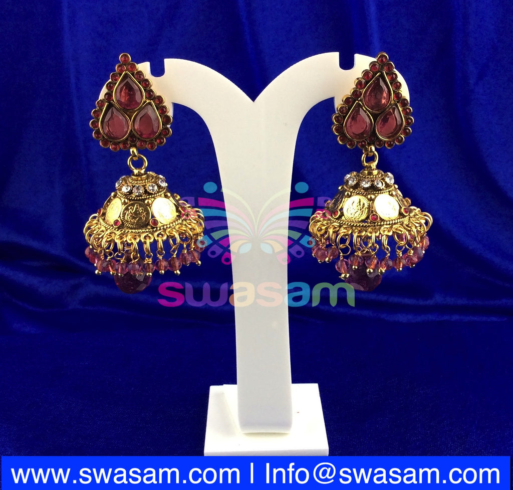 Jhumka Medium Coin Design Pink