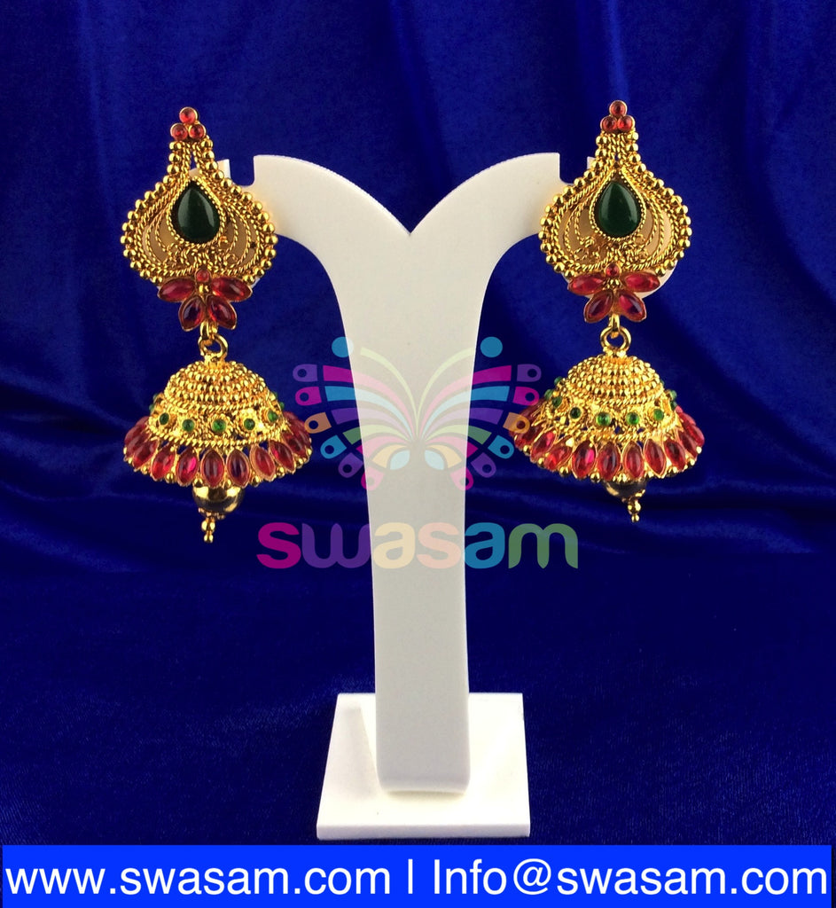 Jhumka Medium Red Green