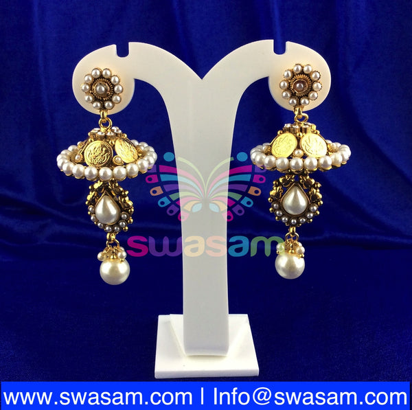 Jhumka Medium Coin Design Pearl