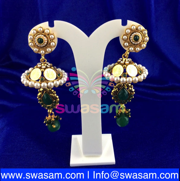 Jhumka Medium Coin Design Green