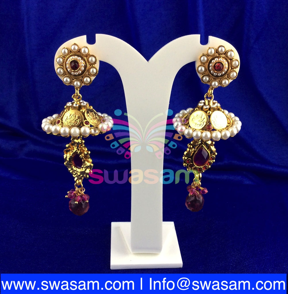 Jhumka Medium Coin Design White stone