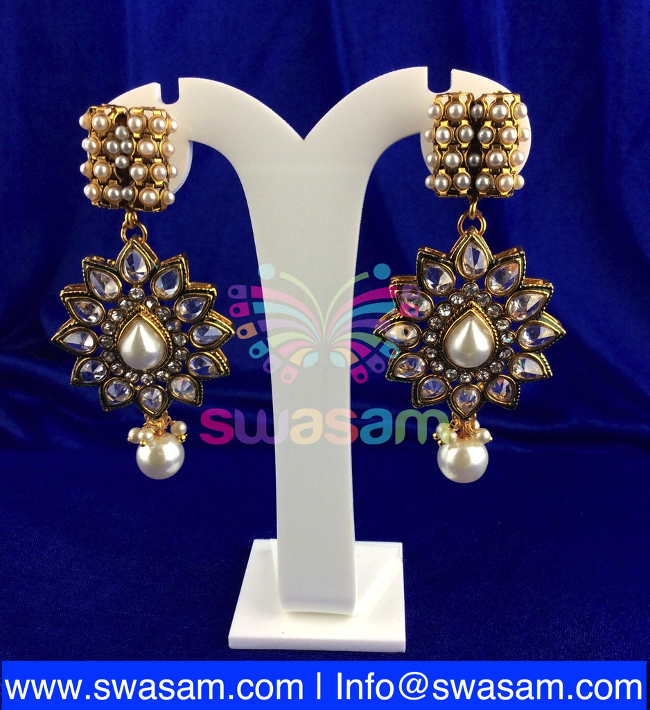 Polki Earring Pearl with White Stone