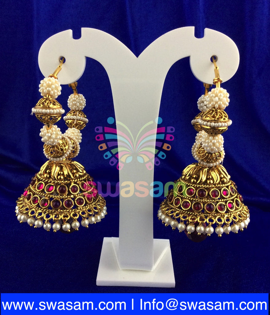 Pink Hoop Earring with Large Jhumka