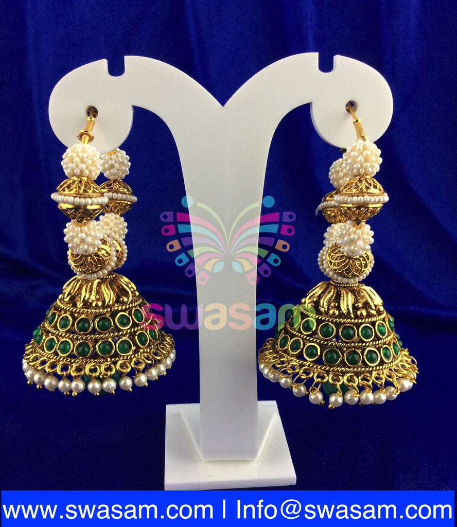 Green Hoop Earring with Large Jhumka