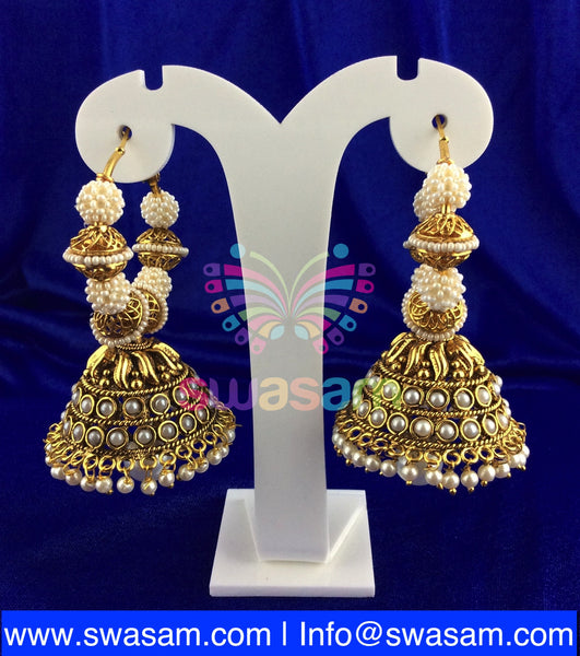 Pearl Hoop Earring with Large Jhumka