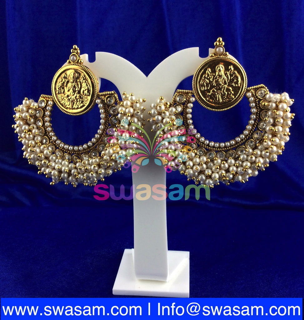 Polki Coin Design Ram Leela Earring Pearl