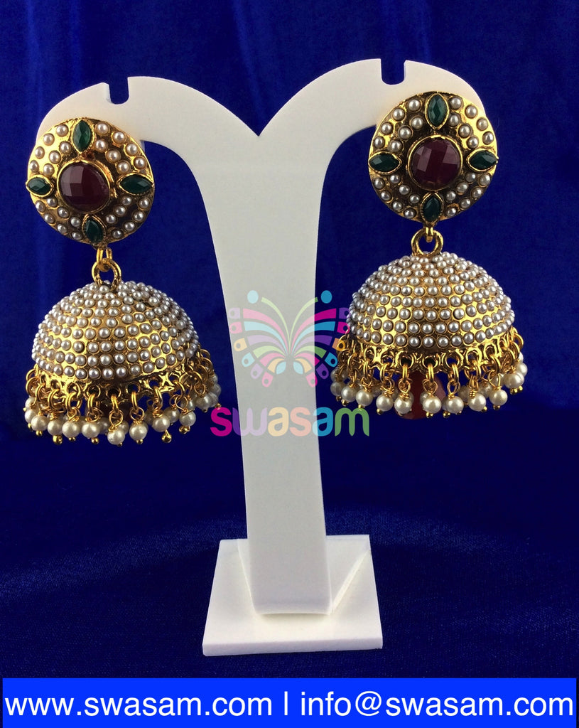 Jhumka Medium Round Red Green