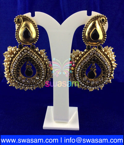 Black Designer Polki Earring Large