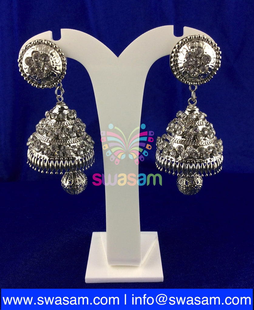 Silver with pearls Medium Studs with Medium Jhumka