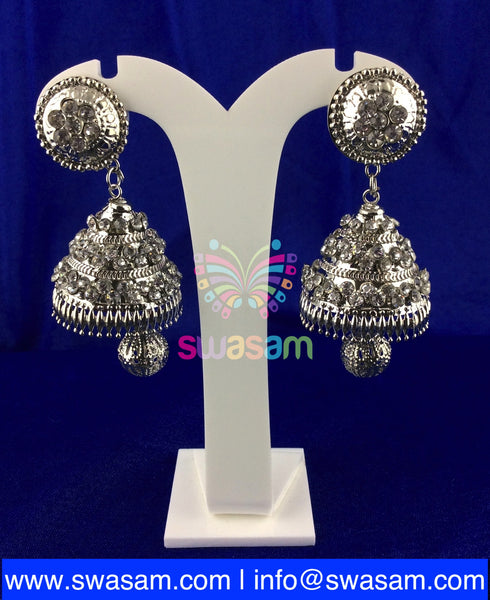 Silver with pearls Medium Studs with Medium Jhumka