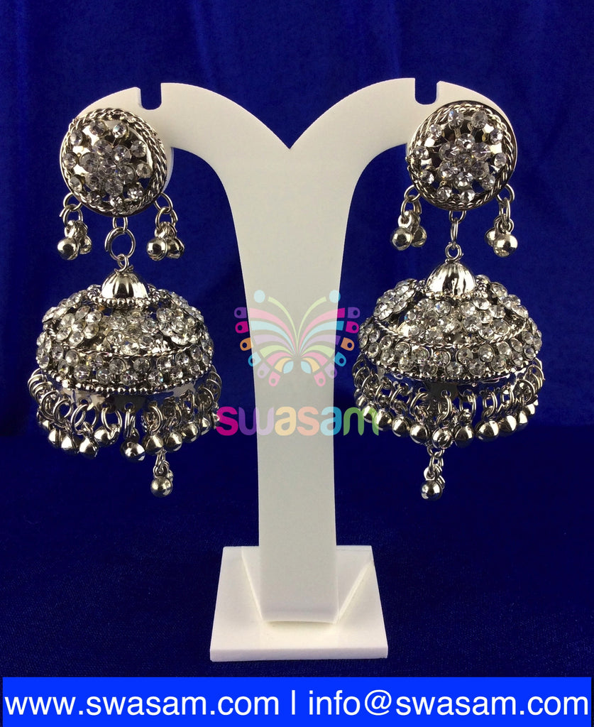 Silver with pearls Medium Studs with Medium Jhumka