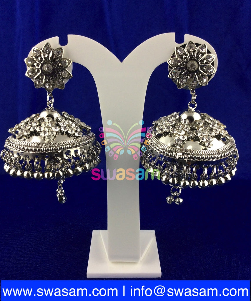 Silver with pearls Medium Studs with Large Jhumka