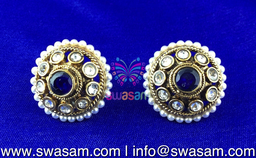 Royal Blue with white stone and Pearl Round