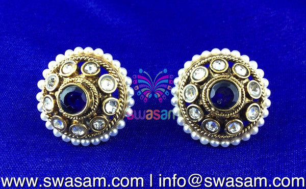 Royal Blue with white stone and Pearl Round