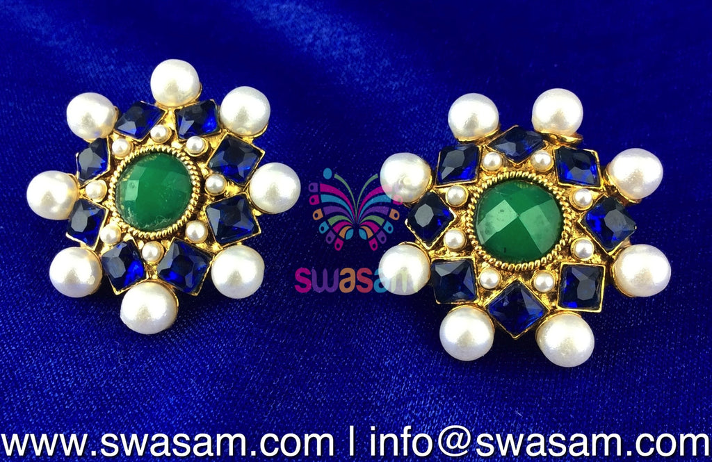 Royal Blue, Green and Pearl Round