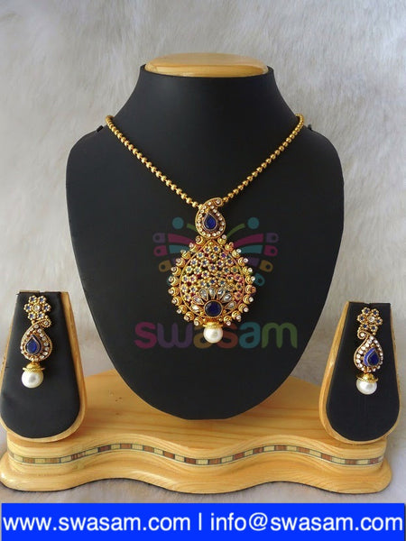 Polki Royal Blue Pendant set