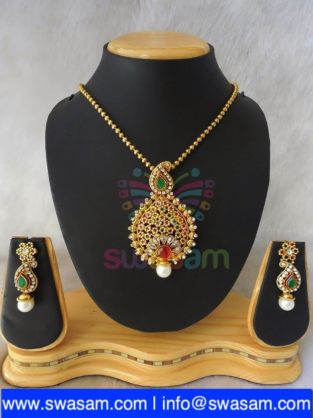 Polki Red Green Pendant set