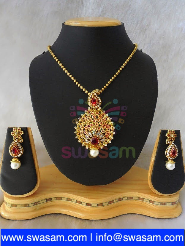 Polki Red Pendant set