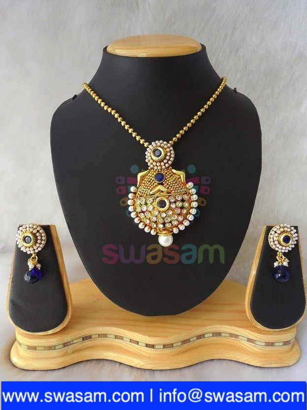 Polki Royal Blue Pendant set