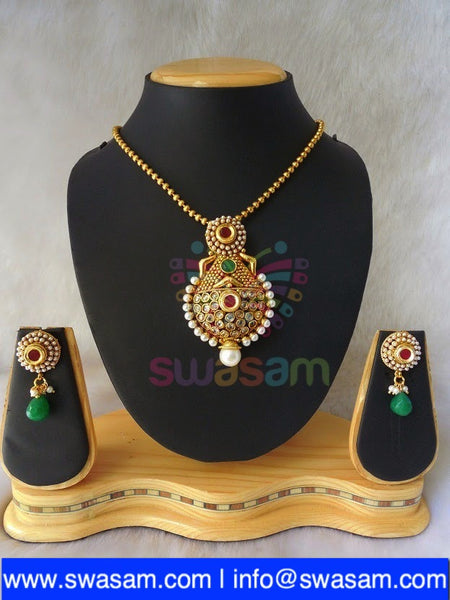 Polki Red Green Pendant set